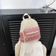 Multicolor Striped Straw Backpack for School and Office