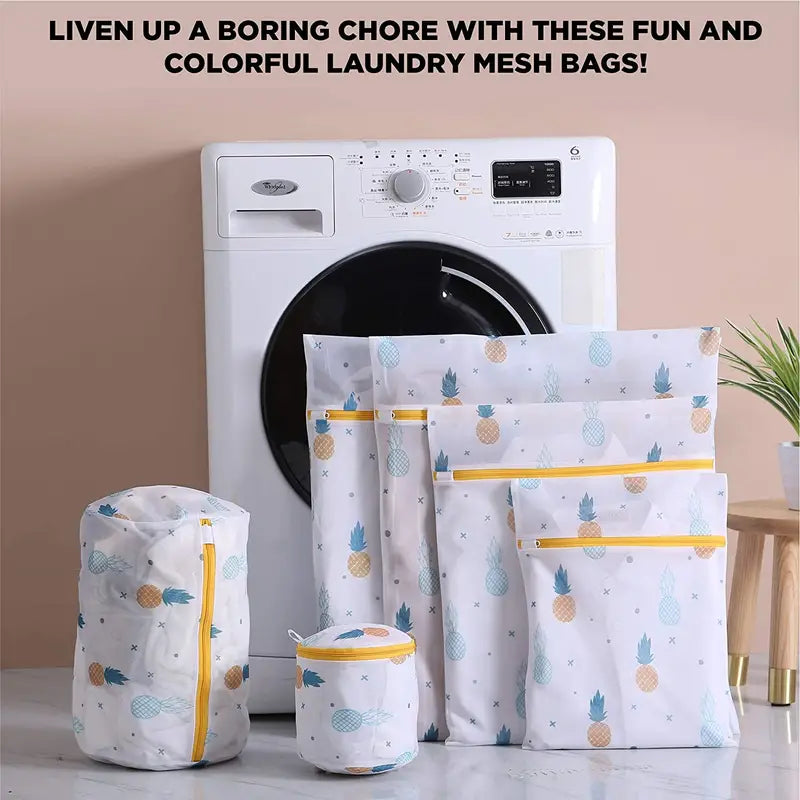 Colorful Tree and Pineapple Laundry Bag Set of 6
