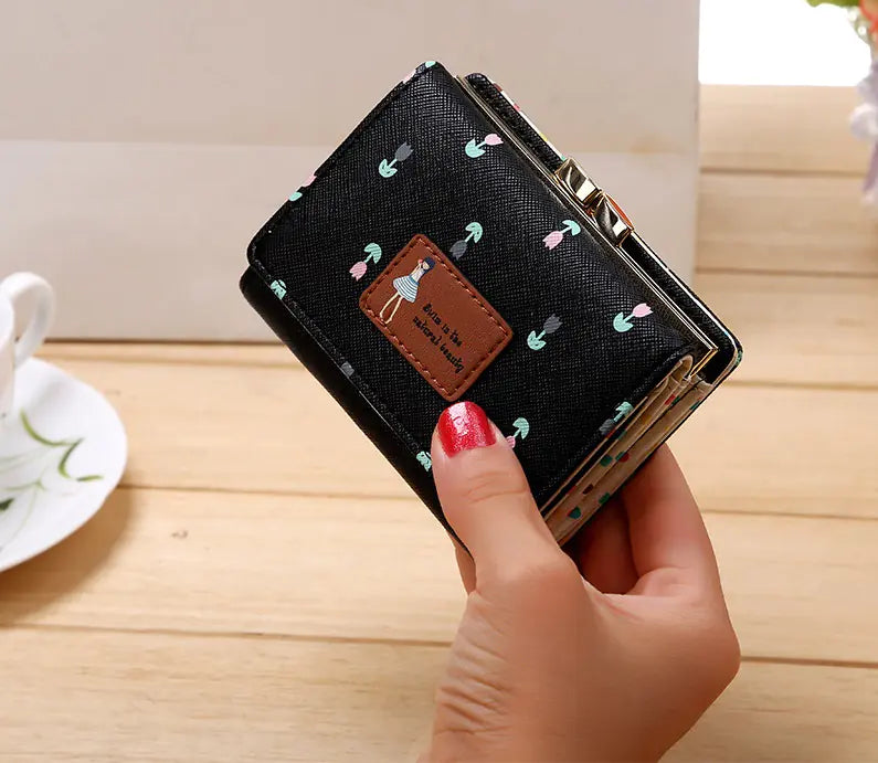 Cute PU Leather Trifold Wallet for Women