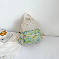 Multicolor Striped Straw Backpack for School and Office
