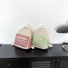 Multicolor Striped Straw Backpack for School and Office